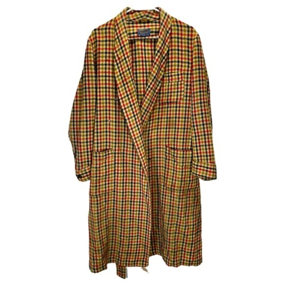Pendleton Women’s Red Yellow Plaid 100/% Pure Virgin Wool Trench Coat Jacket